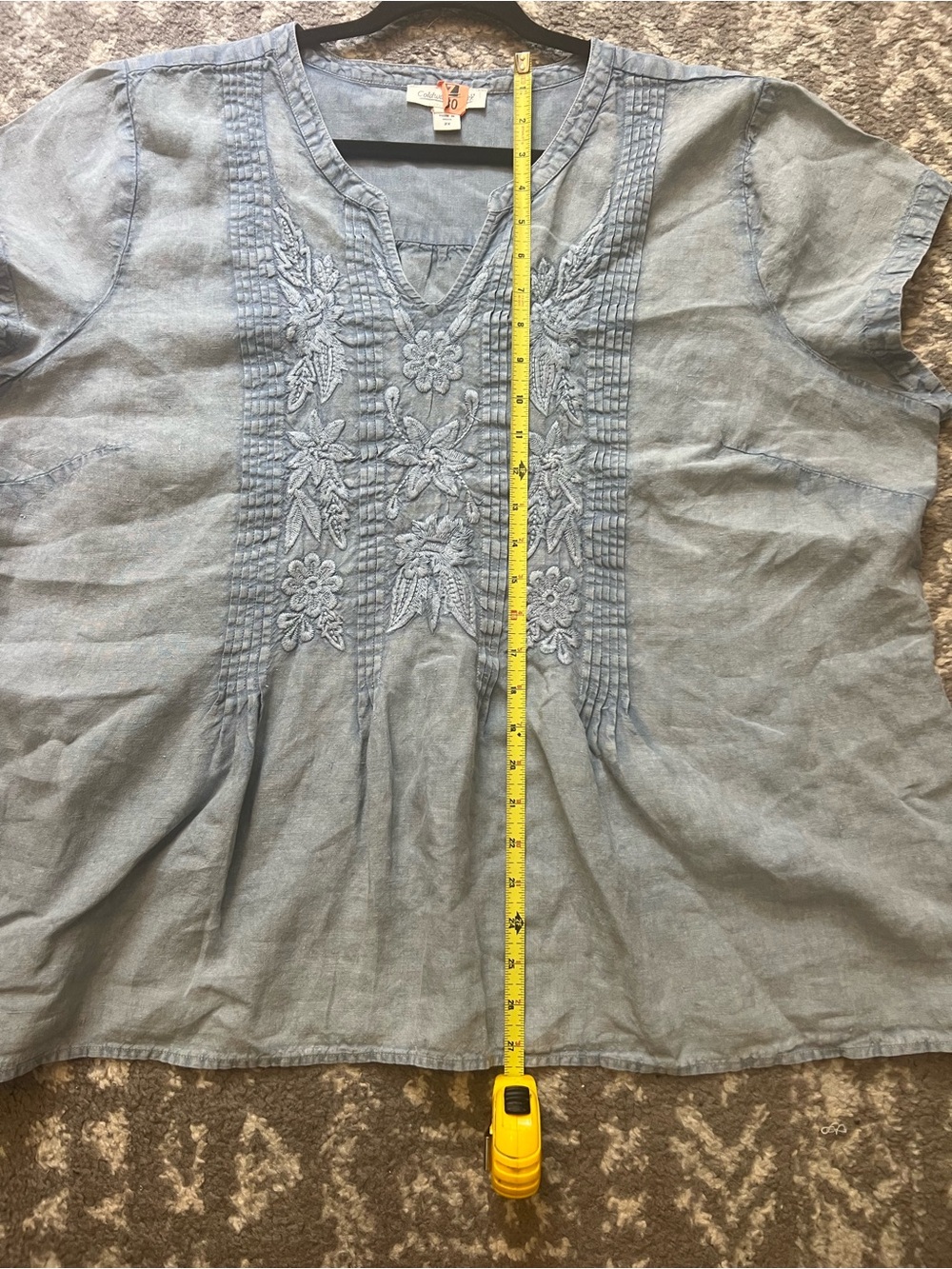Linen Coldwater Creek Light Blue Embroidered V-Neck Tunic size 2X (Q106) - Picture 9 of 10